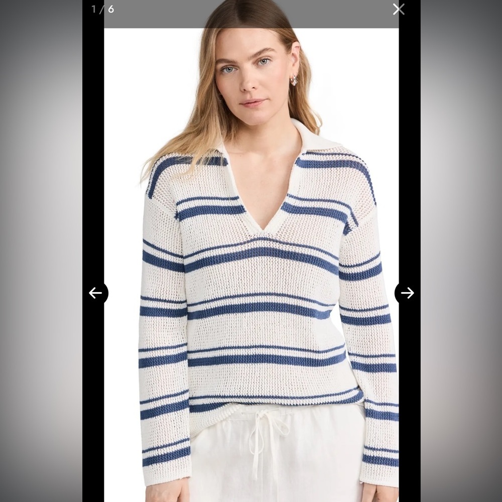 Vince Womens White Knit Striped Pullover V-Neck Sweater Top xxs